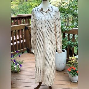 H&M Beige Black Polka Silk Polka Dot Maxi Shirt Dress Medium